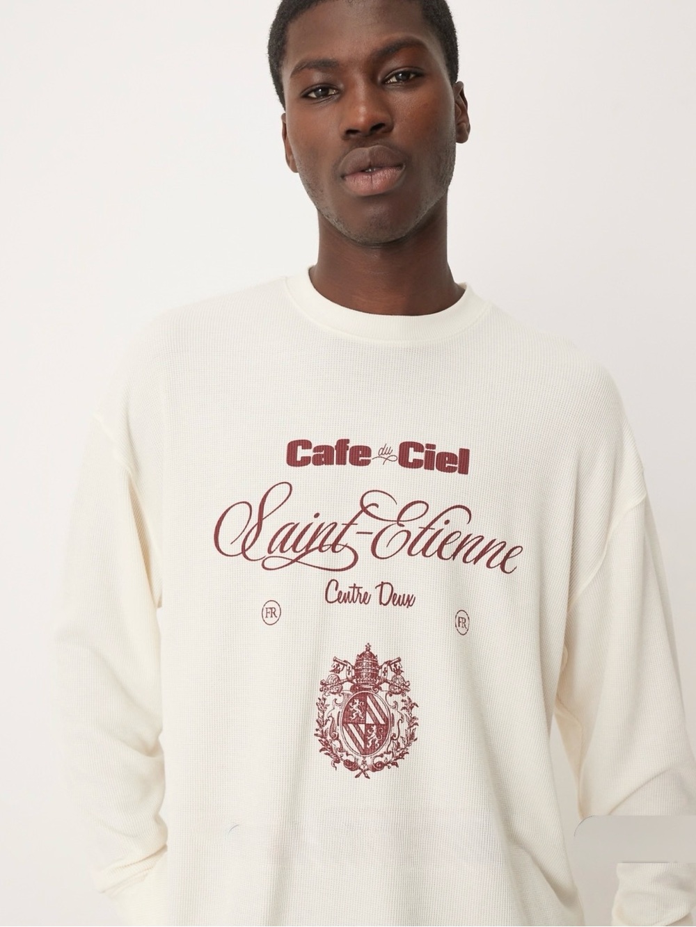 ASOS Cream Crewneck Sweater with Burgundy Script